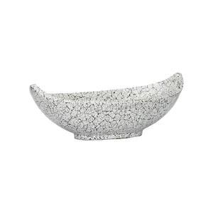 Chelsea House Crackled Long Bowl—Handmade Upcycled Eggshell Centerpiece, Black & White Crackle Finish, 19.75" Wide Elegant Decor 385997