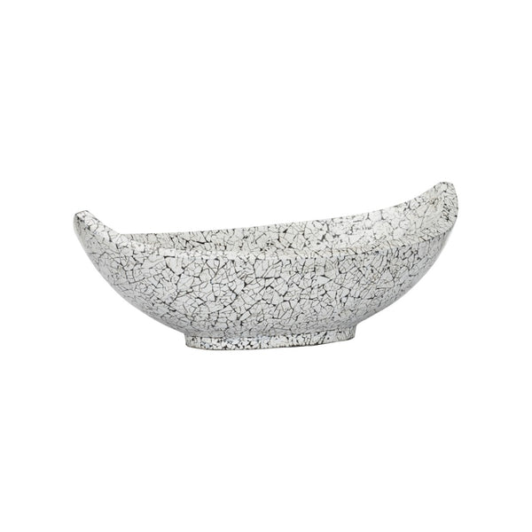 Chelsea House Crackled Long Bowl—Handmade Upcycled Eggshell Centerpiece, Black & White Crackle Finish, 19.75" Wide Elegant Decor 385997