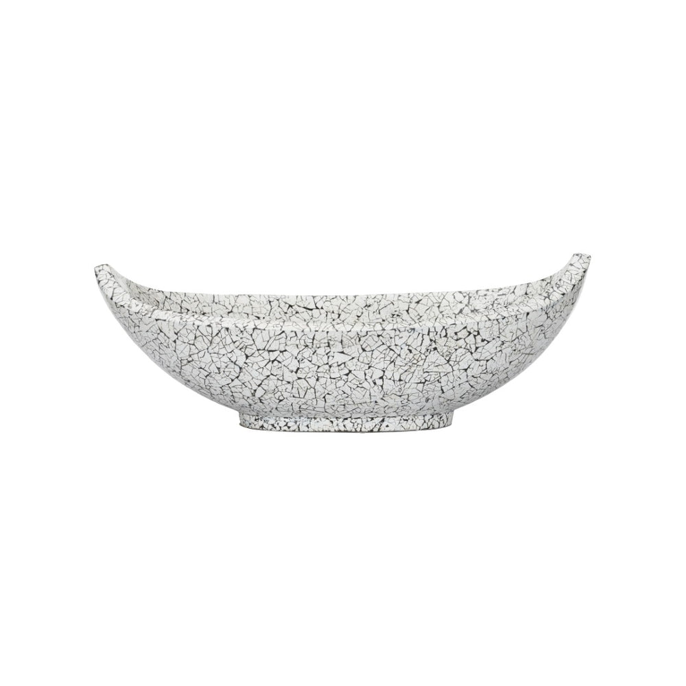 Chelsea House Crackled Long Bowl—Handmade Upcycled Eggshell Centerpiece, Black & White Crackle Finish, 19.75" Wide Elegant Decor 385997