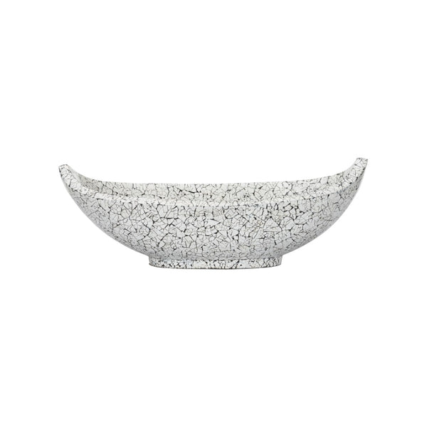 Chelsea House Crackled Long Bowl—Handmade Upcycled Eggshell Centerpiece, Black & White Crackle Finish, 19.75" Wide Elegant Decor 385997