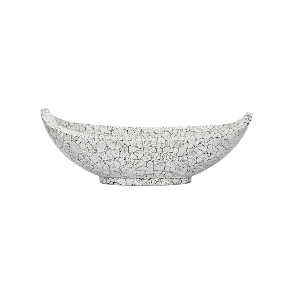 Chelsea House Crackled Long Bowl—Handmade Upcycled Eggshell Centerpiece, Black & White Crackle Finish, 19.75" Wide Elegant Decor 385997