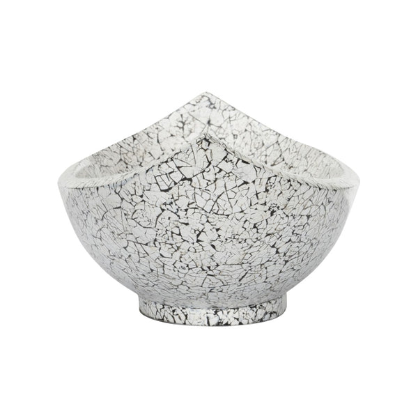 Chelsea House Crackled Long Bowl—Handmade Upcycled Eggshell Centerpiece, Black & White Crackle Finish, 19.75" Wide Elegant Decor 385997
