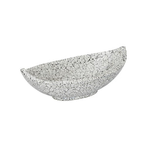Chelsea House Crackled Long Bowl—Handmade Upcycled Eggshell Centerpiece, Black & White Crackle Finish, 19.75" Wide Elegant Decor 385997