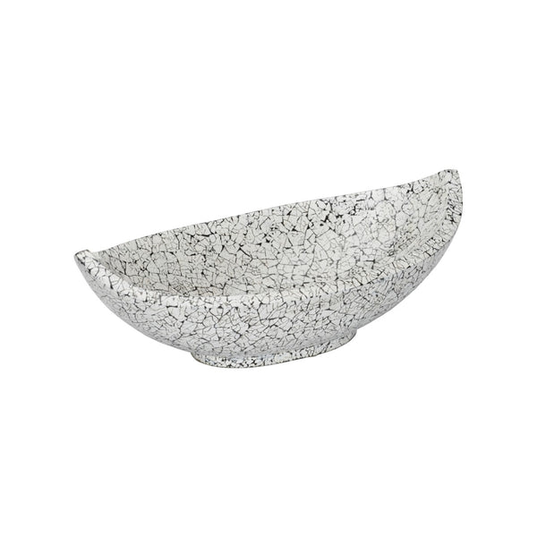Chelsea House Crackled Long Bowl—Handmade Upcycled Eggshell Centerpiece, Black & White Crackle Finish, 19.75" Wide Elegant Decor 385997