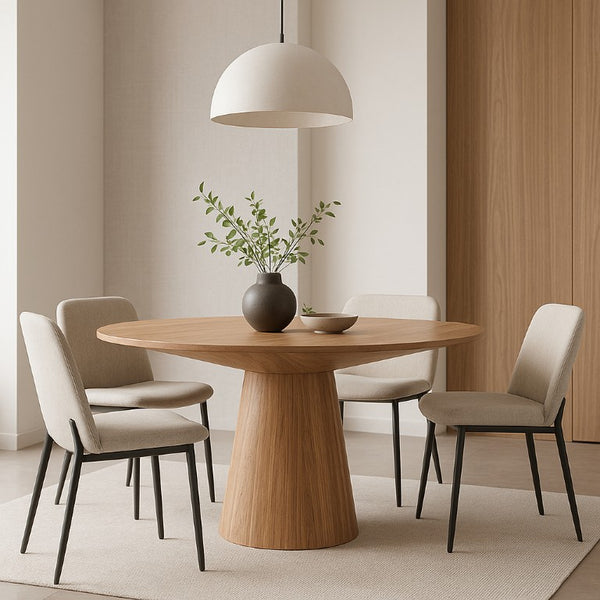 Alpine Furniture Cove 59" Round Dining Table — Handcrafted Malaysian Hardwood Pedestal, Mid-Century Modern Style Natural 3859NAT-01