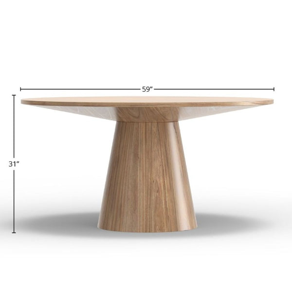 Alpine Furniture Cove 59" Round Dining Table — Handcrafted Malaysian Hardwood Pedestal, Mid-Century Modern Style Natural 3859NAT-01
