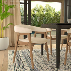 Alpine Furniture Cove Curved Back Dining Chair Set Of 2 — Upholstered Comfort, Solid Rubberwood Frame, Ergonomic Style Natural 3859NAT-03