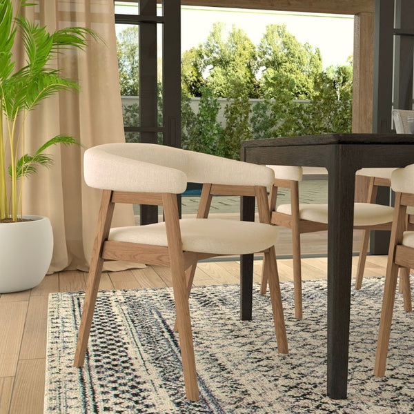 Alpine Furniture Cove Curved Back Dining Chair Set Of 2 — Upholstered Comfort, Solid Rubberwood Frame, Ergonomic Style Natural 3859NAT-03