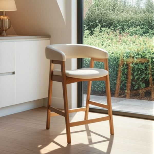 Alpine Furniture Cove Counter Height Chairs Set Of 2 — Mid-Century Padded Seats, Solid Rubberwood Frame, Ergonomic Comfort Natural 3859NAT-43