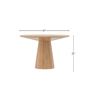 Alpine Furniture Cove Round 47" Dining Table With Tapered Pedestal — Handcrafted Malaysian Hardwood, Mid-Century Modern меб. Natural 3859NAT-47