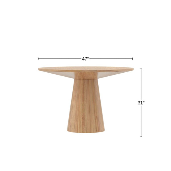 Alpine Furniture Cove Round 47" Dining Table With Tapered Pedestal — Handcrafted Malaysian Hardwood, Mid-Century Modern меб. Natural 3859NAT-47