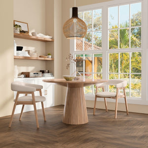 Alpine Furniture Cove Round 47" Dining Table With Tapered Pedestal — Handcrafted Malaysian Hardwood, Mid-Century Modern меб. Natural 3859NAT-47