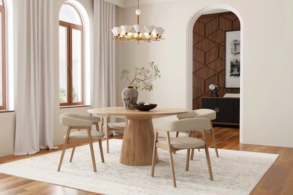 Alpine Furniture Cove Curved Back Dining Chair Set Of 2 — Upholstered Comfort, Solid Rubberwood Frame, Ergonomic Style Natural 3859NAT-03