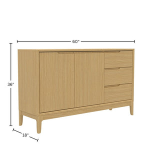 Alpine Furniture Cove Elegant Sideboard With Soft-Close Drawers, Roomy Cabinets, Durable Mindy Wood, Versatile Style Light Oak 3859OAK-06