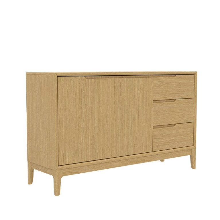 Alpine Furniture Cove Elegant Sideboard With Soft-Close Drawers, Roomy Cabinets, Durable Mindy Wood, Versatile Style Light Oak 3859OAK-06
