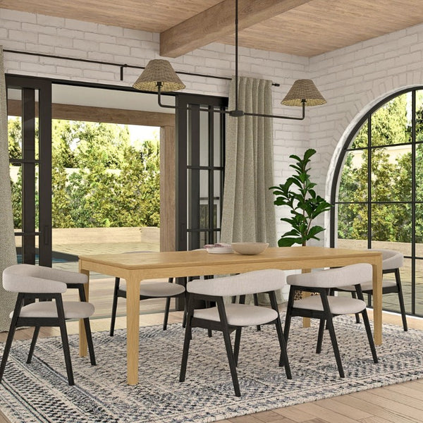 Alpine Furniture Cove Extension Dining Table With Smooth Leaf, Tapered Legs & Natural Wood Grain For 6–8 Guests Light Oak 3859OAK-90