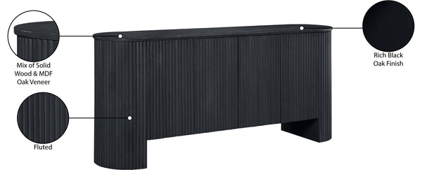 Meridian Furniture Belinda Fluted Oak Veneer Sideboard Buffet with Sleek Finish for Modern Dining Room Storage Black 385Black