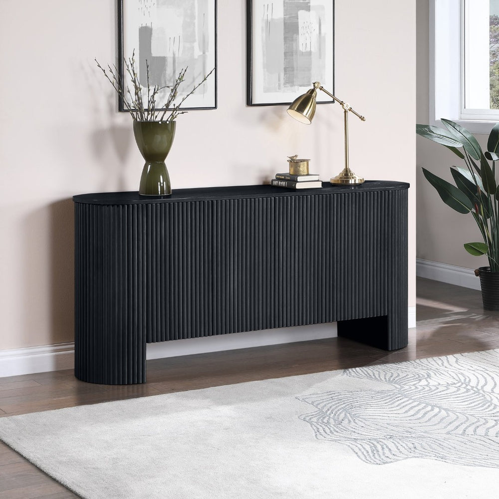 Meridian Furniture Belinda Fluted Oak Veneer Sideboard Buffet with Sleek Finish for Modern Dining Room Storage Black 385Black
