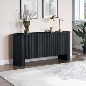Meridian Furniture Belinda Fluted Oak Veneer Sideboard Buffet with Sleek Finish for Modern Dining Room Storage Black 385Black