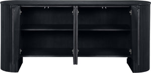 Meridian Furniture Belinda Fluted Oak Veneer Sideboard Buffet with Sleek Finish for Modern Dining Room Storage Black 385Black