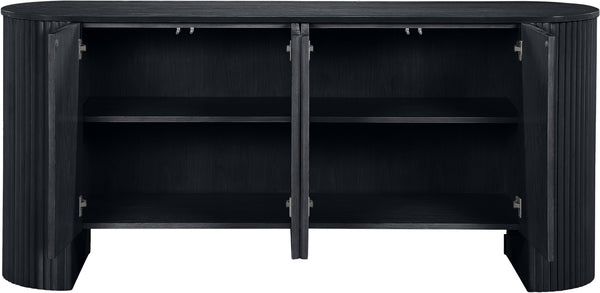 Meridian Furniture Belinda Fluted Oak Veneer Sideboard Buffet with Sleek Finish for Modern Dining Room Storage Black 385Black