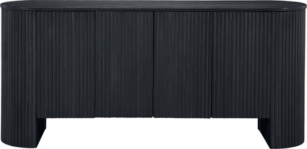 Meridian Furniture Belinda Fluted Oak Veneer Sideboard Buffet with Sleek Finish for Modern Dining Room Storage Black 385Black