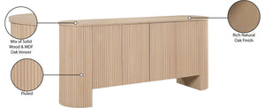 Meridian Furniture Belinda Fluted Oak Veneer Sideboard Buffet with Sleek Finish for Modern Dining Room Storage Oak 385Oak