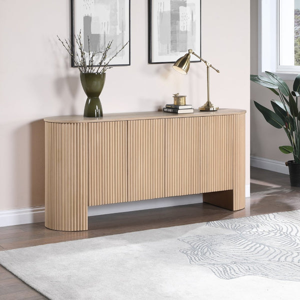 Meridian Furniture Belinda Fluted Oak Veneer Sideboard Buffet with Sleek Finish for Modern Dining Room Storage Oak 385Oak