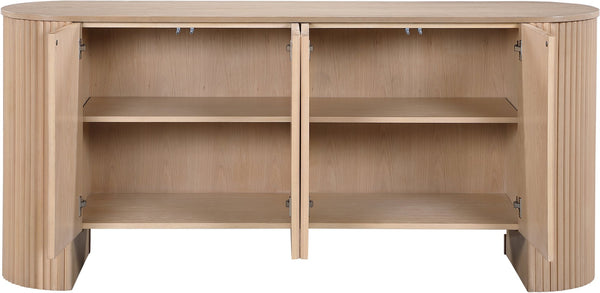Meridian Furniture Belinda Fluted Oak Veneer Sideboard Buffet with Sleek Finish for Modern Dining Room Storage Oak 385Oak