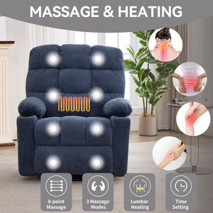 English Elm Heat Massage Rocker Swivel Recliner with Vibration Nodes Fabric Lounge Chair W5029P388740