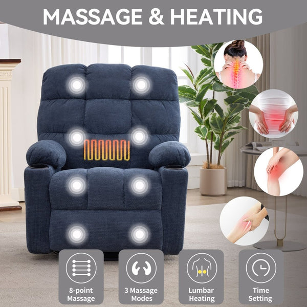 English Elm Heat Massage Rocker Swivel Recliner with Vibration Nodes Fabric Lounge Chair W5029P388740