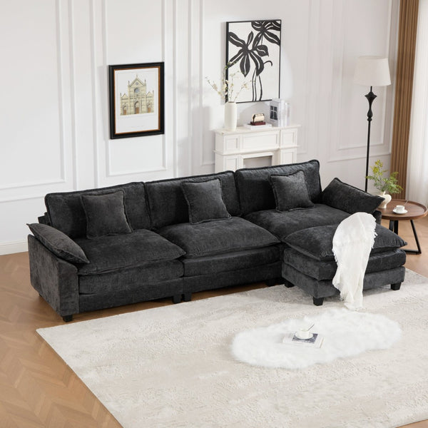 English Elm Wider Armrest 3-Seat Sectional Sofa - Modern Chenille Couch For Living Room, Easy Assembly, Black W1143S00040-GIGA