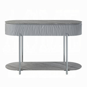 English Elm Grey High Gloss Sofa Table With Chrome Accents, Bottom Shelf, And Modern Design For Stylish Spaces B062P209133