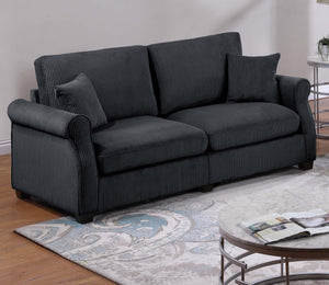 English Elm Black Corduroy Upholstered Sofa and Loveseat Set for Contemporary Living Rooms Black B011S02183