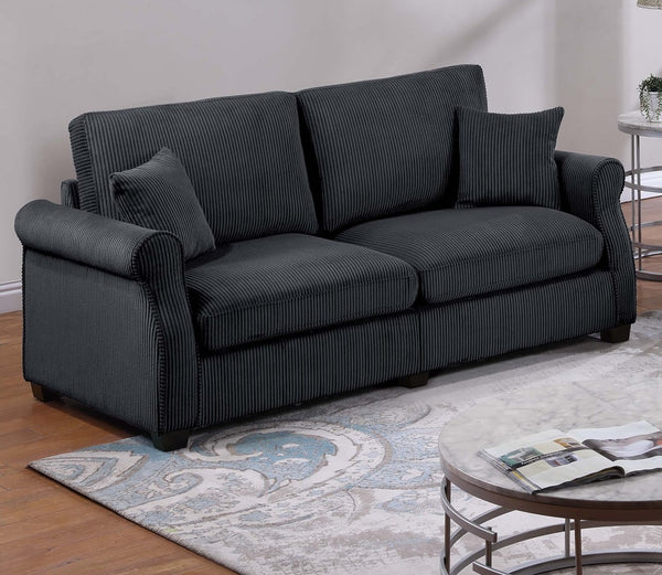 English Elm Black Corduroy Upholstered Sofa and Loveseat Set for Contemporary Living Rooms Black B011S02183