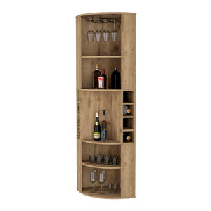 English Elm Fm Furniture Clifton Tall Corner Bar Cabinet with Wine Rack Stemware Hanger Warm Finish B128S00063