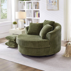 English Elm 360° Swivel Round Corduroy Lounge Chair Oversized Sculptural Seat for Living Room Green W3705S00038