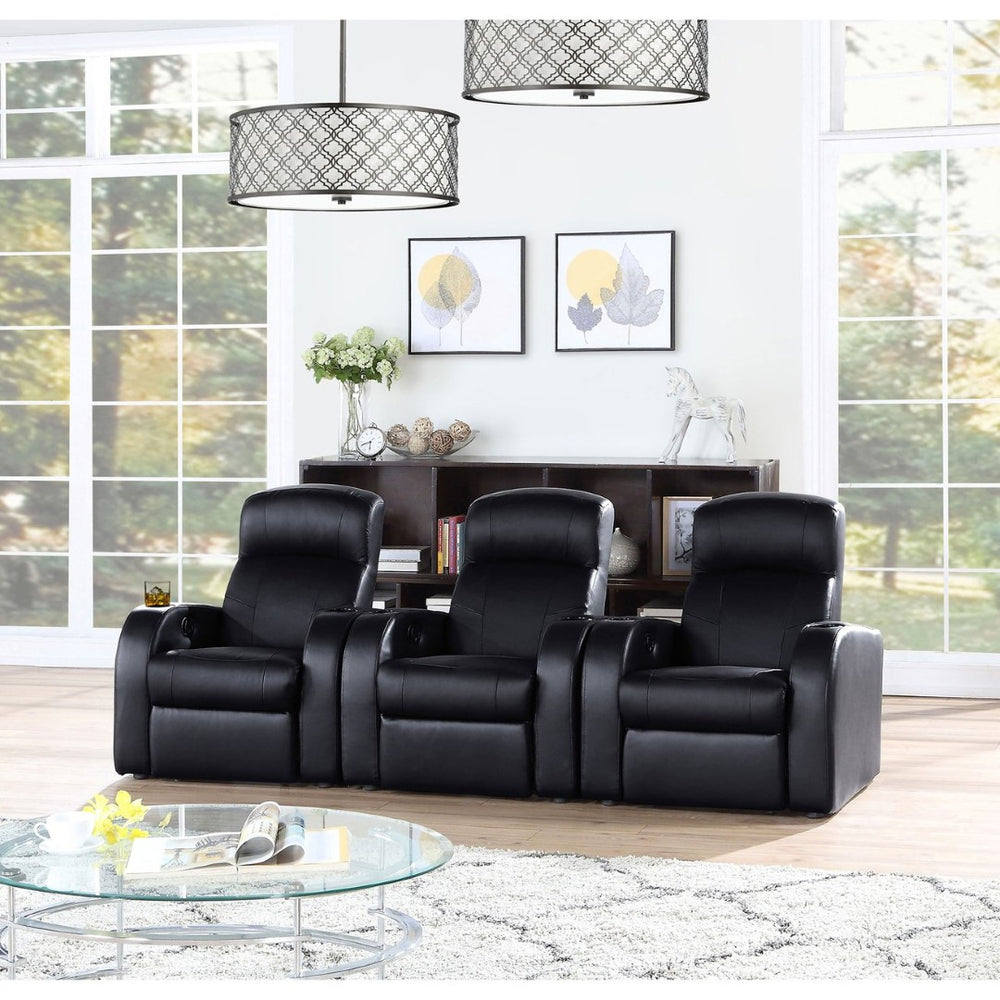 English Elm Greenfield Top-grain Leather Three-seat Reclining Sofa with Console Storage B062S01157