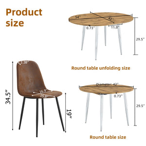 English Elm Table and Chair Set Extendable Round Oval Wood Grain Mdf Modern Dining Room W1151S03965