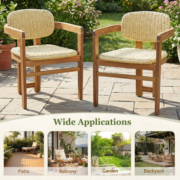 English Elm Outdoor Acacia and Rattan Armchair Set Two Ergonomic Seats for Patio Garden N719P431083N