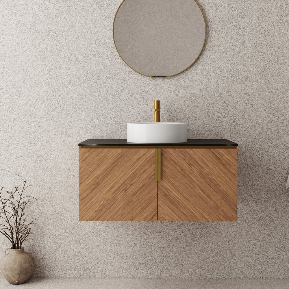 English Elm Arai 36" Modern Wall-Mounted Bathroom Vanity With Sink, Stylish Brown Oak Storage & Soft-Close Doors W2615S00356