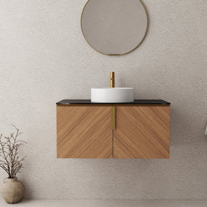 English Elm Arai 36" Modern Wall-Mounted Bathroom Vanity With Sink, Stylish Brown Oak Storage & Soft-Close Doors W2615S00356