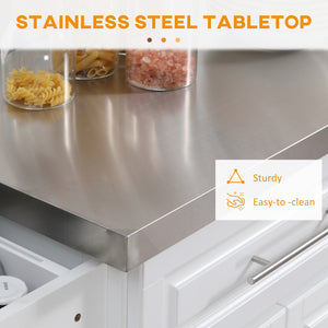 English Elm Homcom Versatile Rolling Kitchen Island Cart With Stainless Steel Top, Storage Drawers & Spice Rack W2225S00041