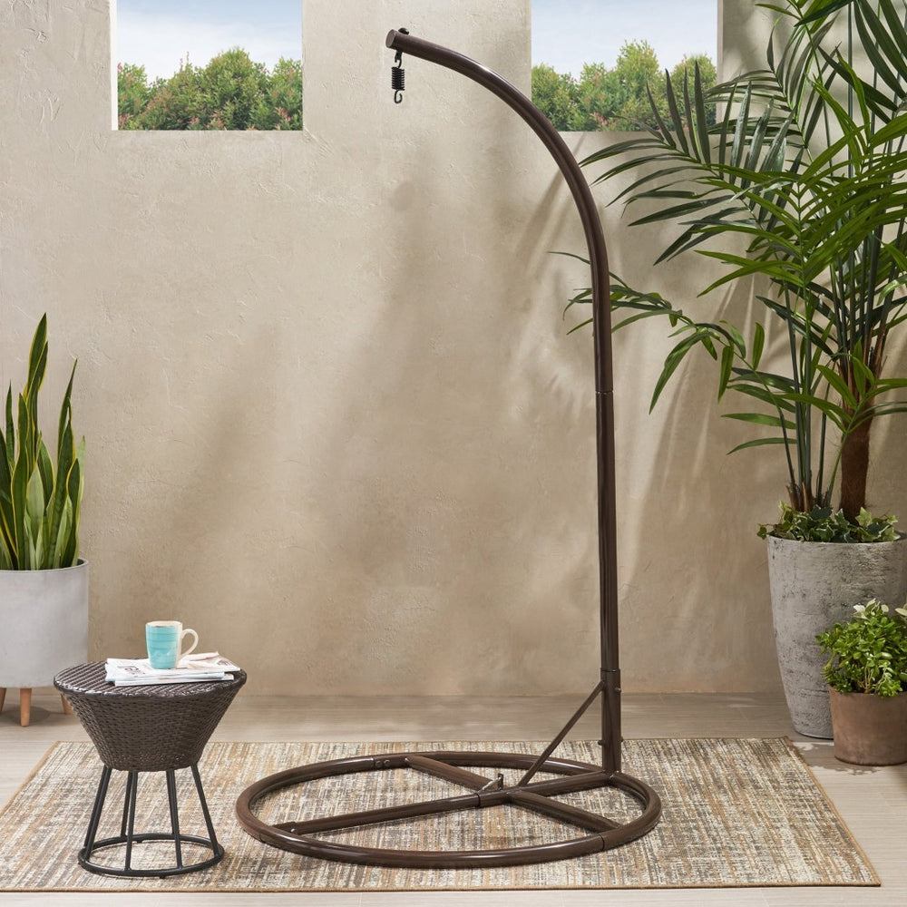 English Elm Hanging Chair Stand Freestanding Iron Base for Indoor Outdoor Patio Sunroom Use N758P414553B
