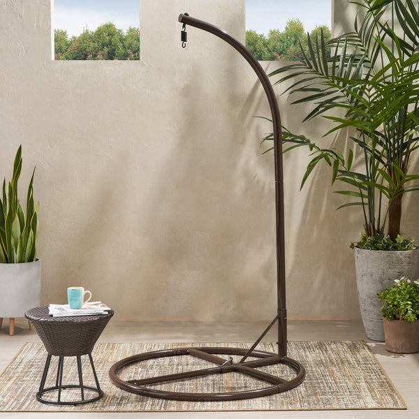 English Elm Hanging Chair Stand Freestanding Iron Base for Indoor Outdoor Patio Sunroom Use N758P414553B