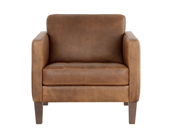 Sunpan Karmelo Armchair - Timeless Italian Design in Luxurious Aniline Leather with Solid Beech Wood Legs Cognac Leather