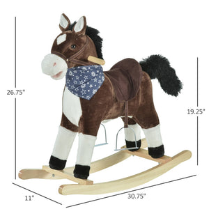 English Elm Ride-on Cowboy Rocking Horse with Plush Body Realistic Sounds and Wooden Base T3971P442347