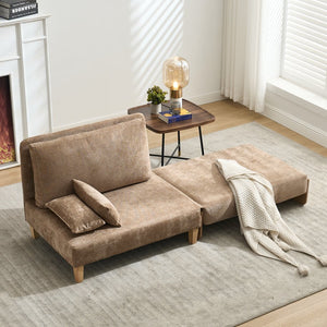 English Elm Foldable mid-century sleeper sofa bed recliner 3-in-1 convertible for small spaces with pillows and storage Light Brown W395P290557