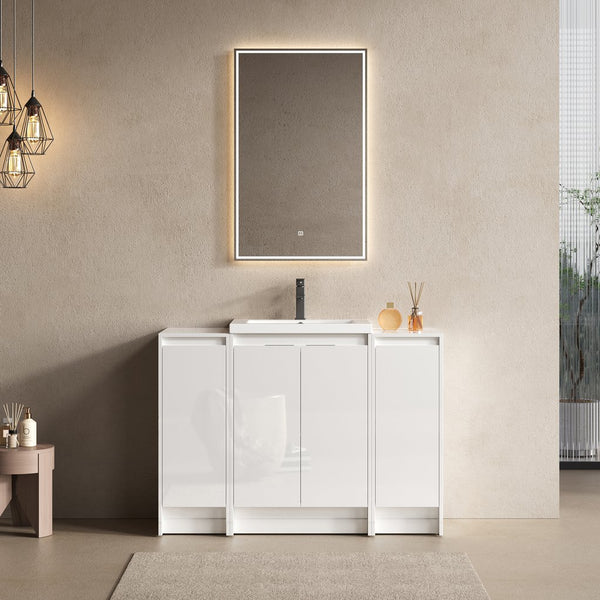English Elm 48" Freestanding Bathroom Vanity With Resin Sink & Dual Storage Cabinets For Modern Elegance W999S00424