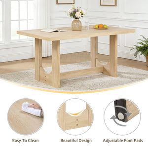 English Elm 6 Piece Light Oak Dining Set with Bench Upholstered Linen Chairs U-shaped Base W1998S00094